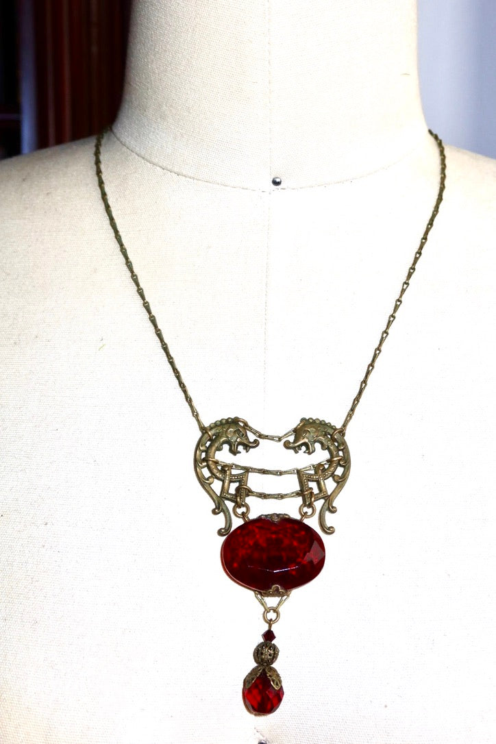 Vintage Red Dragon Pendant Necklace