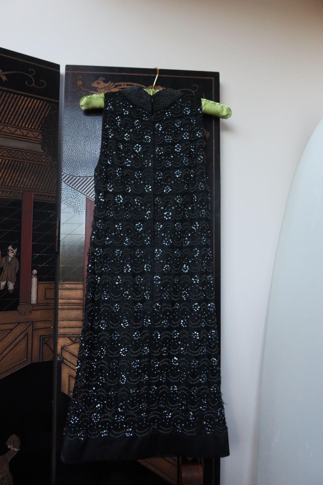 Vintage 1960s Regalia Imports Black Beaded Sequin Lace Shift Dress