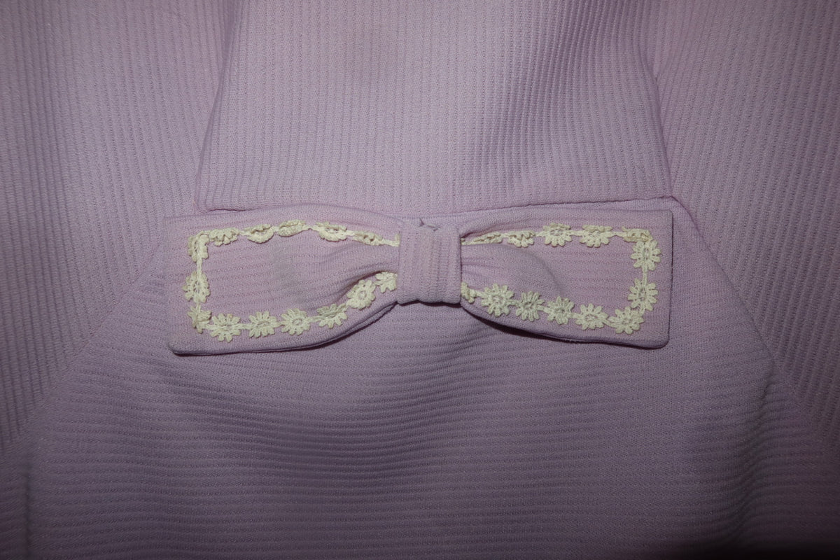Vintage 60s 70s Lavender Maxi Dress with Daisy Trim and Bow