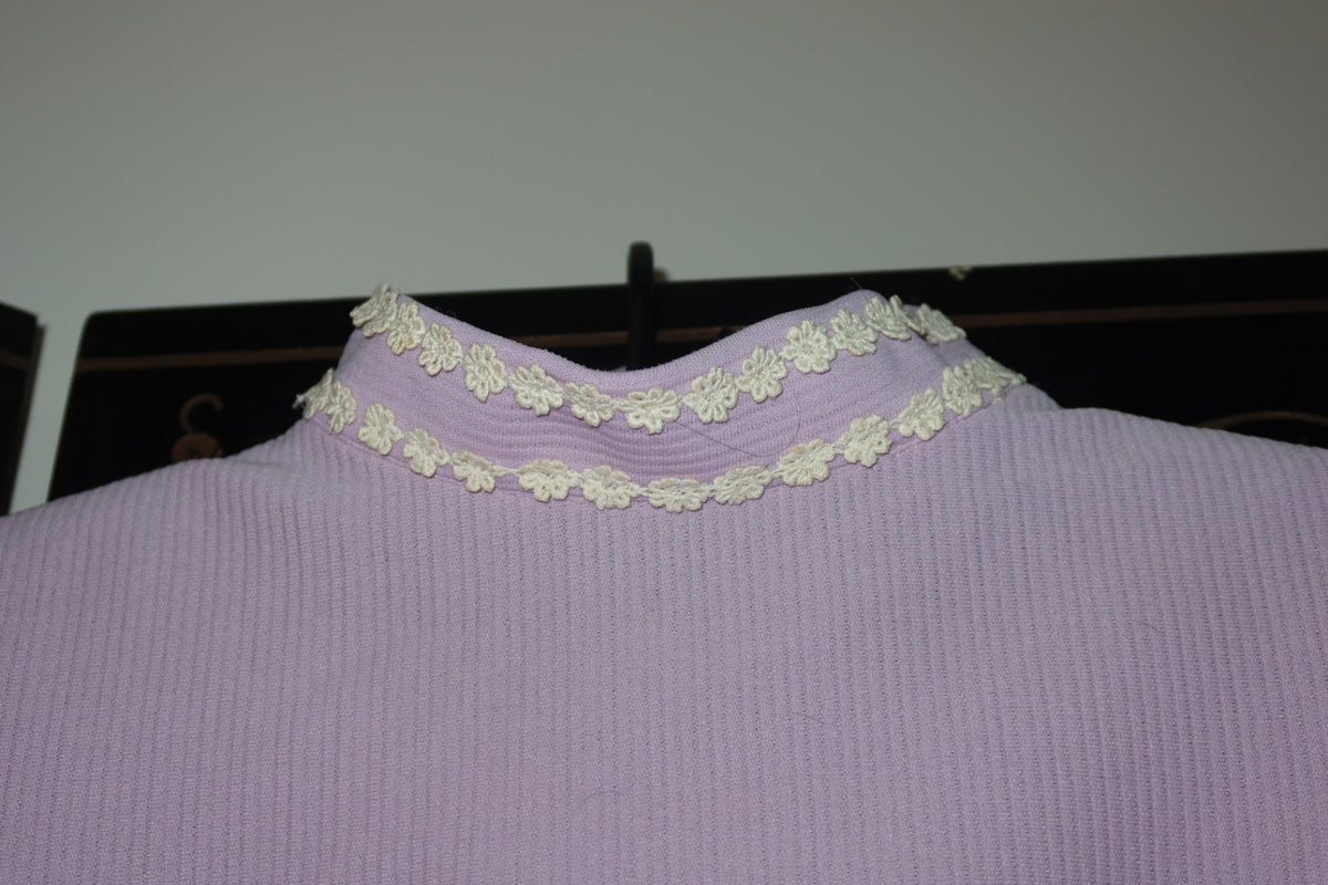 Vintage 60s 70s Lavender Maxi Dress with Daisy Trim and Bow