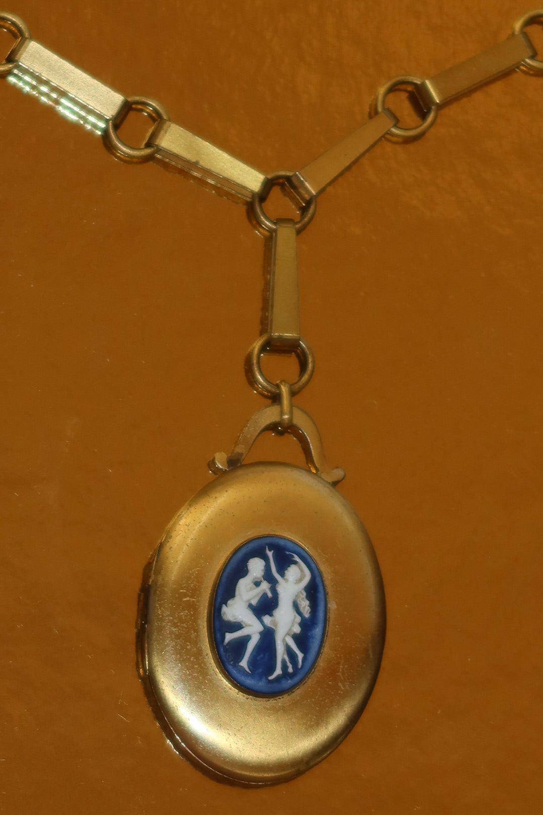 Vintage Blue Cameo Locket Necklace- Classical Dancing Figures Pendant