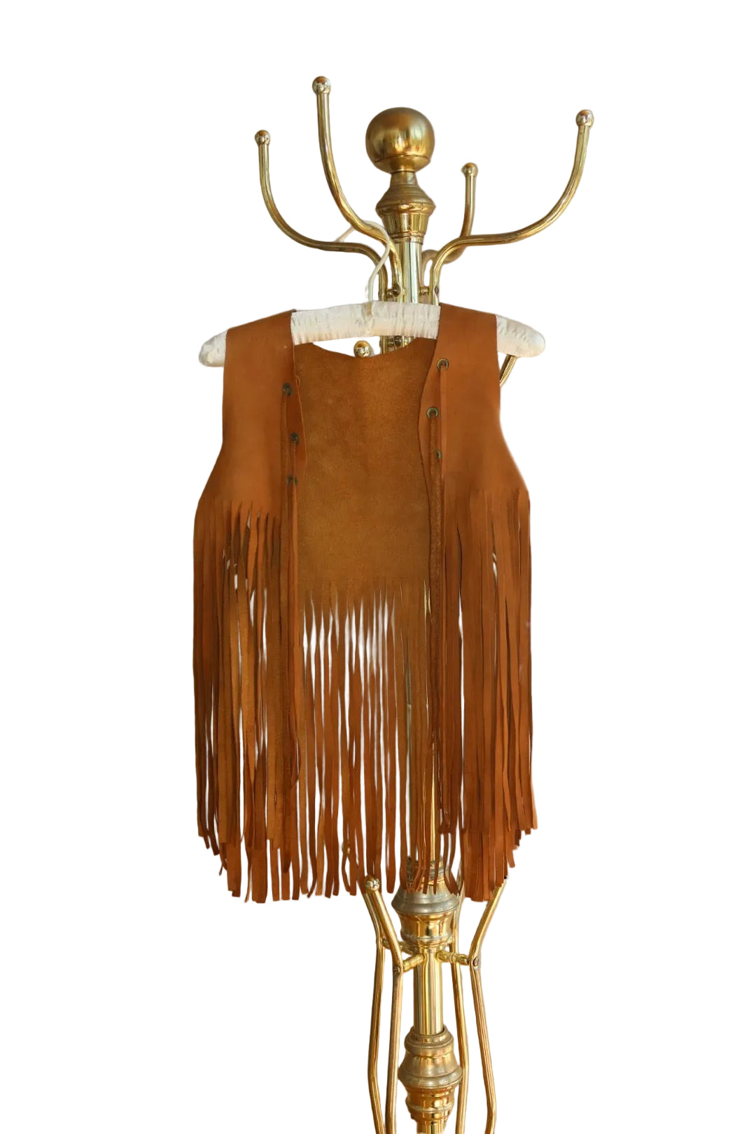 Late 1960s Suede Fringe Vest Tan Caramel Brass Grommet Woodstock Era