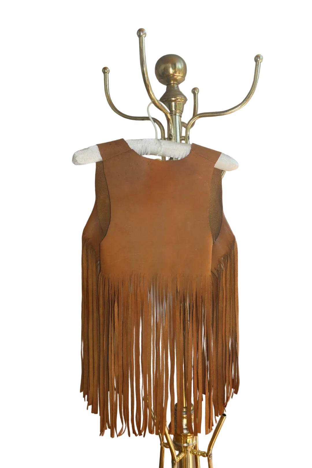 Late 1960s Suede Fringe Vest Tan Caramel Brass Grommet Woodstock Era