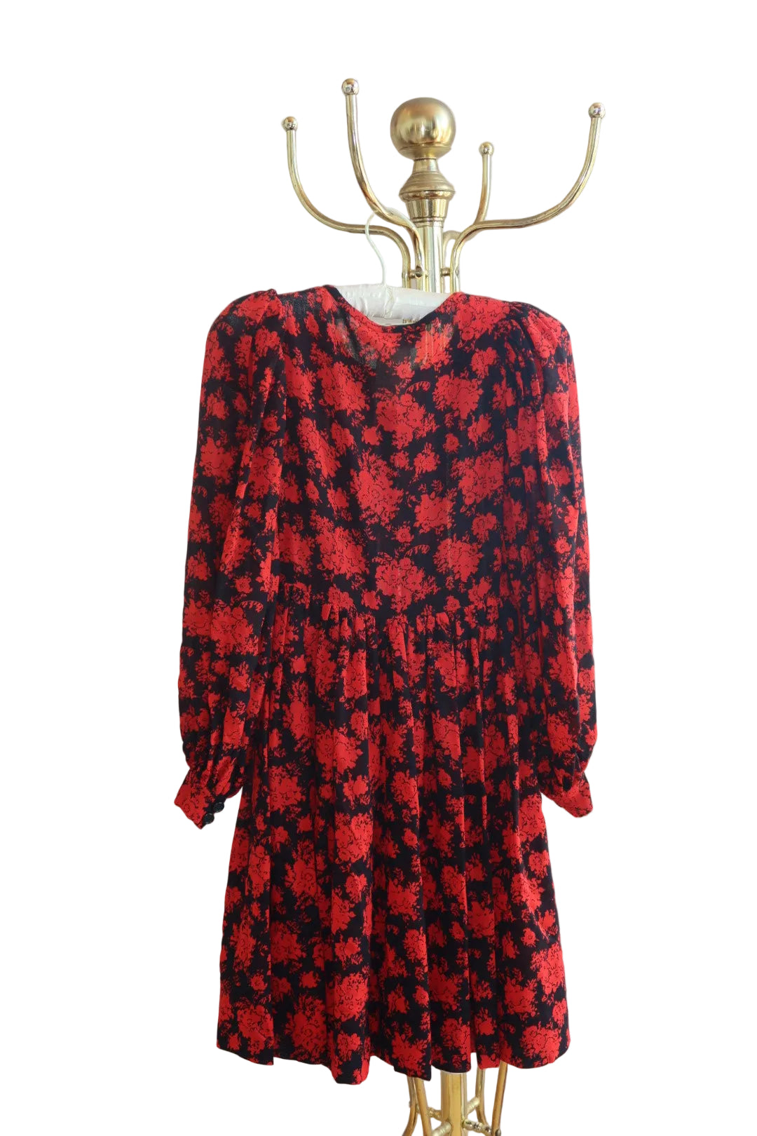 1970s Lanvin Paris Boutique Red Black Floral Wool Dress