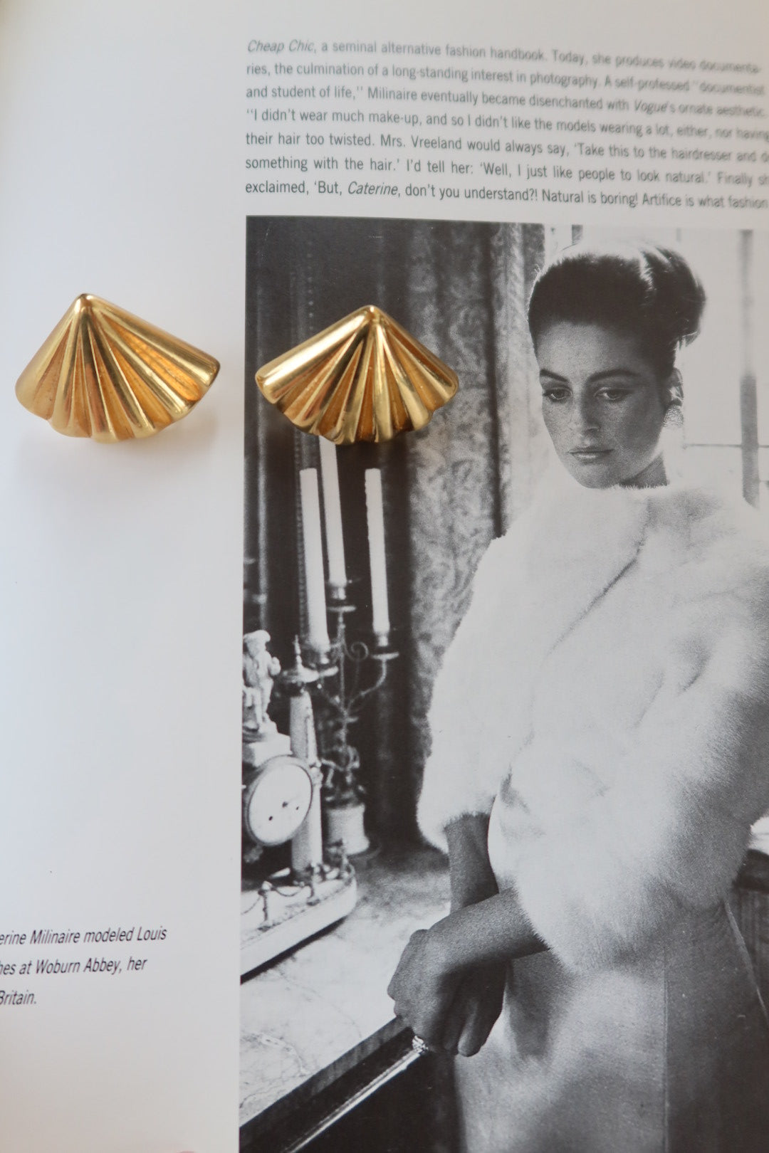 Vintage Gold Tone Art Deco Revival Pleated Fan Screwback/Clip-On Earrings