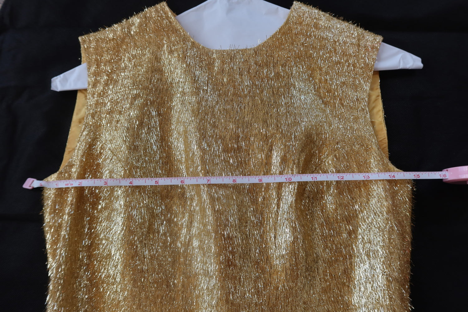 1960s Gold Tinsel Lurex Sleeveless Shift Mini Go-Go Dress
