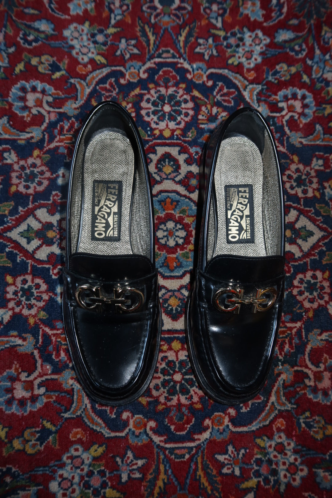 Vintage Salvatore Ferragamo Black Leather Gancini Horsebit Loafers Made in Italy Size 8