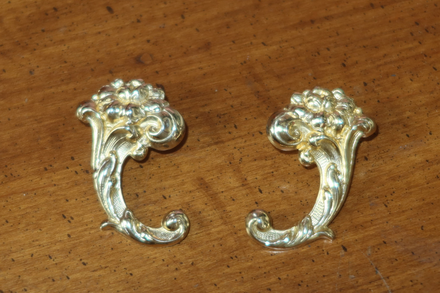 Vintage Rococo Revival Gold Tone Floral Scroll Earrings