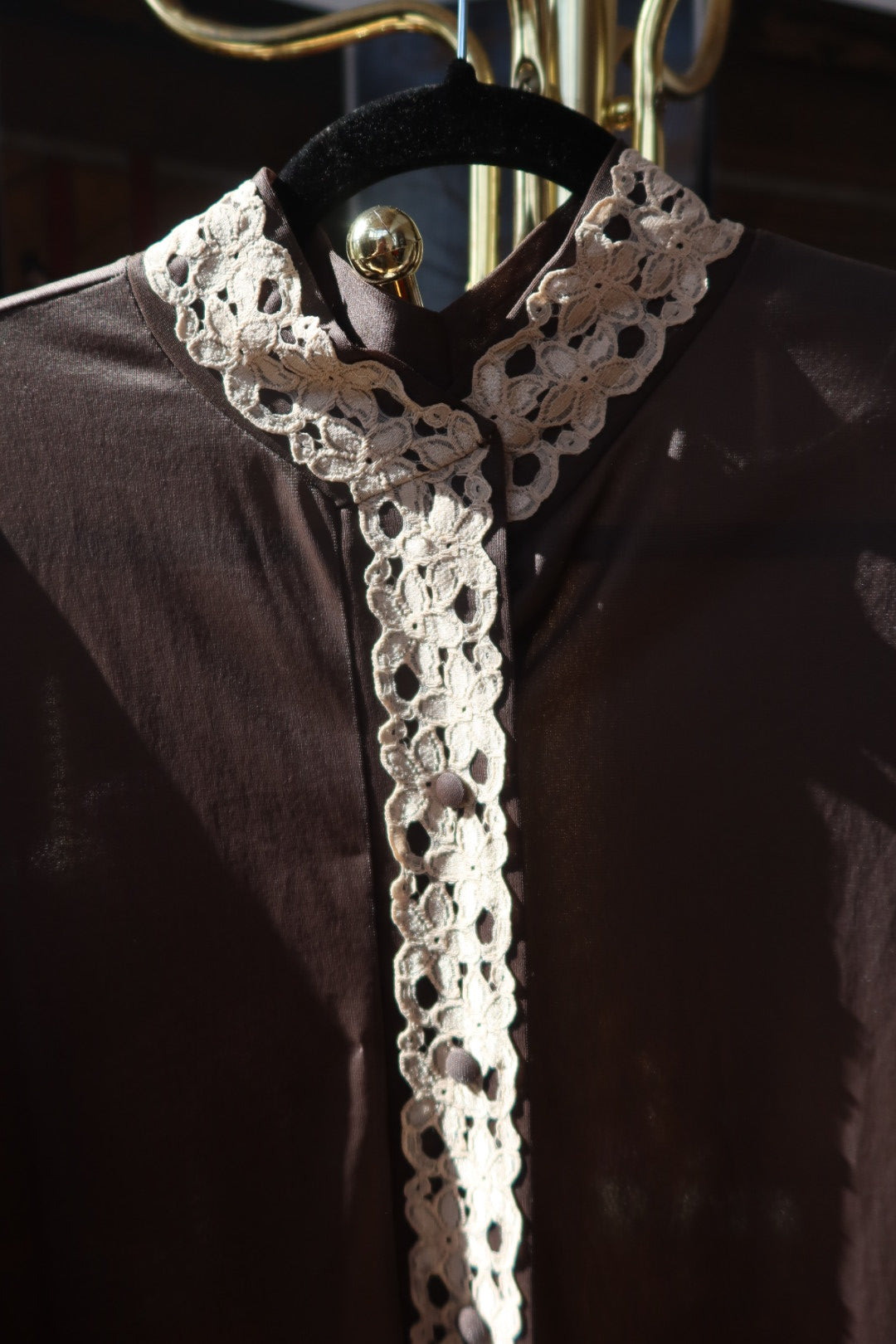 Vintage Kaftan-Style Robe with Lace Trim
