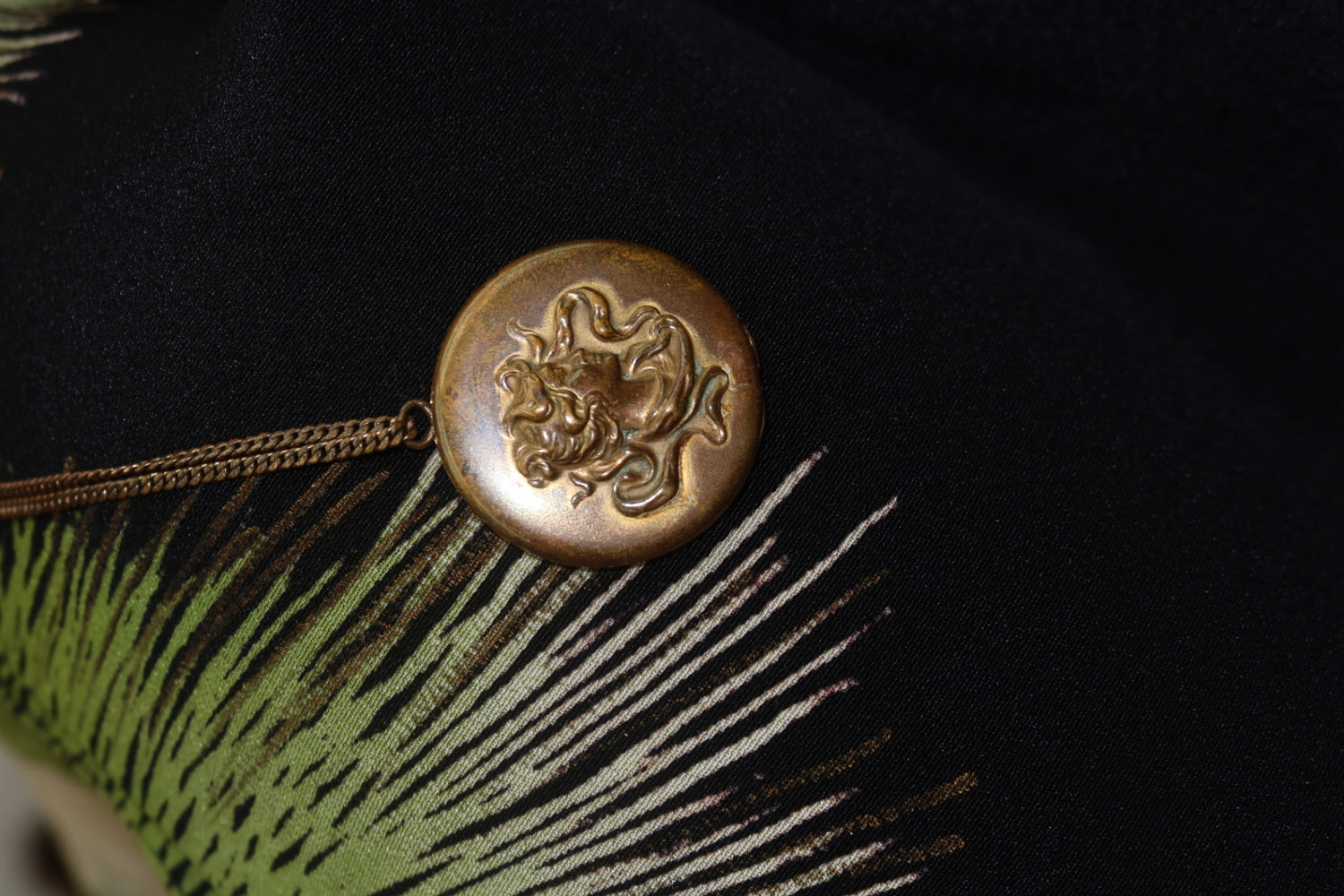 Antique Art Nouveau Locket Necklace Brass with Original Photo
