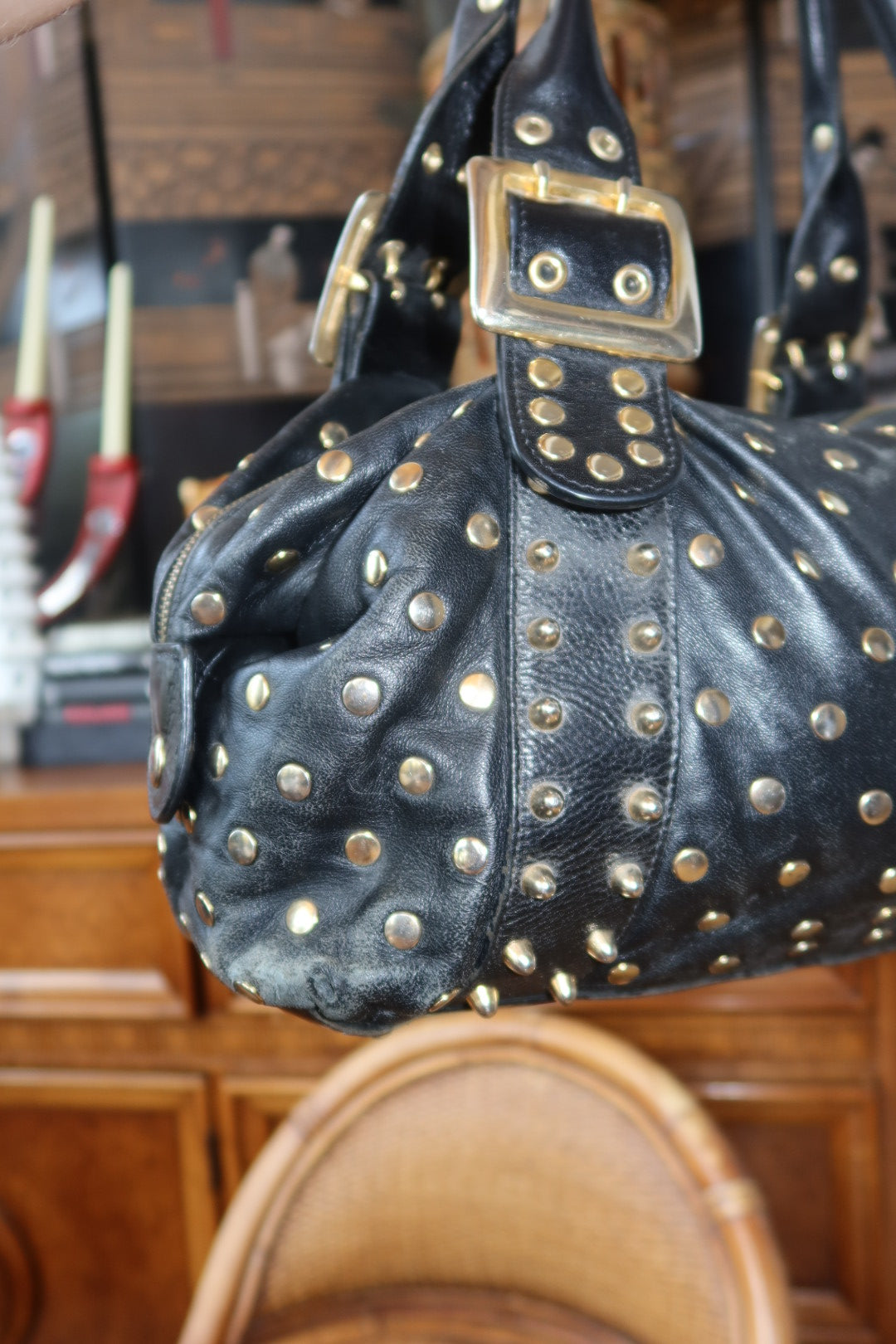 Be&D Garbo Studded Shoulder Bag in Black