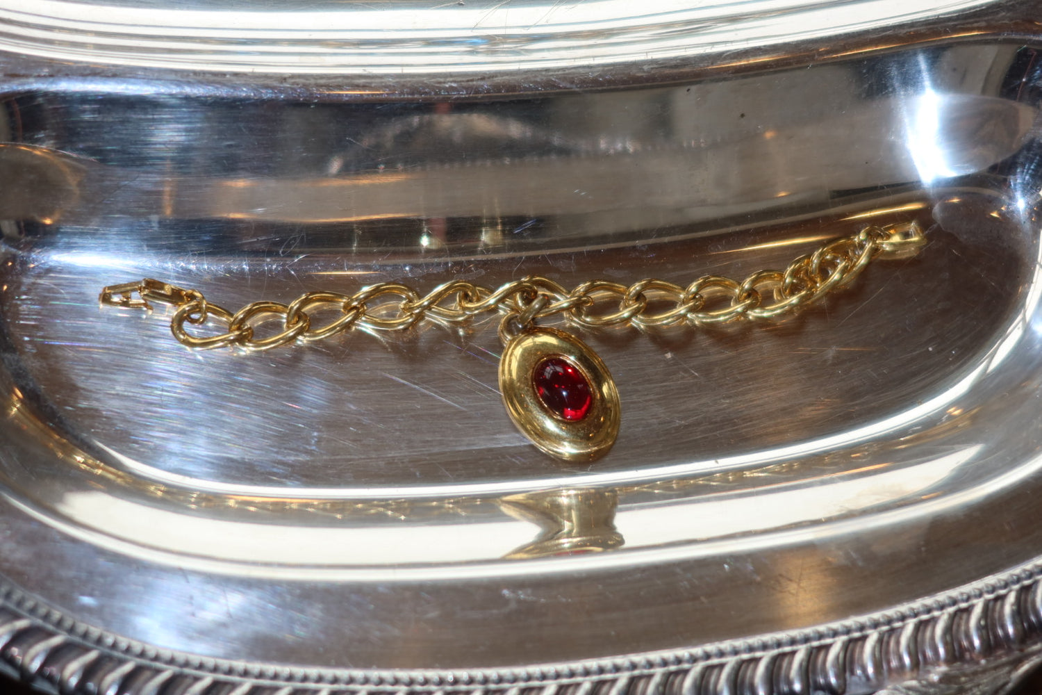 Vintage Red and Gold Tone Napier Chain Bracelet