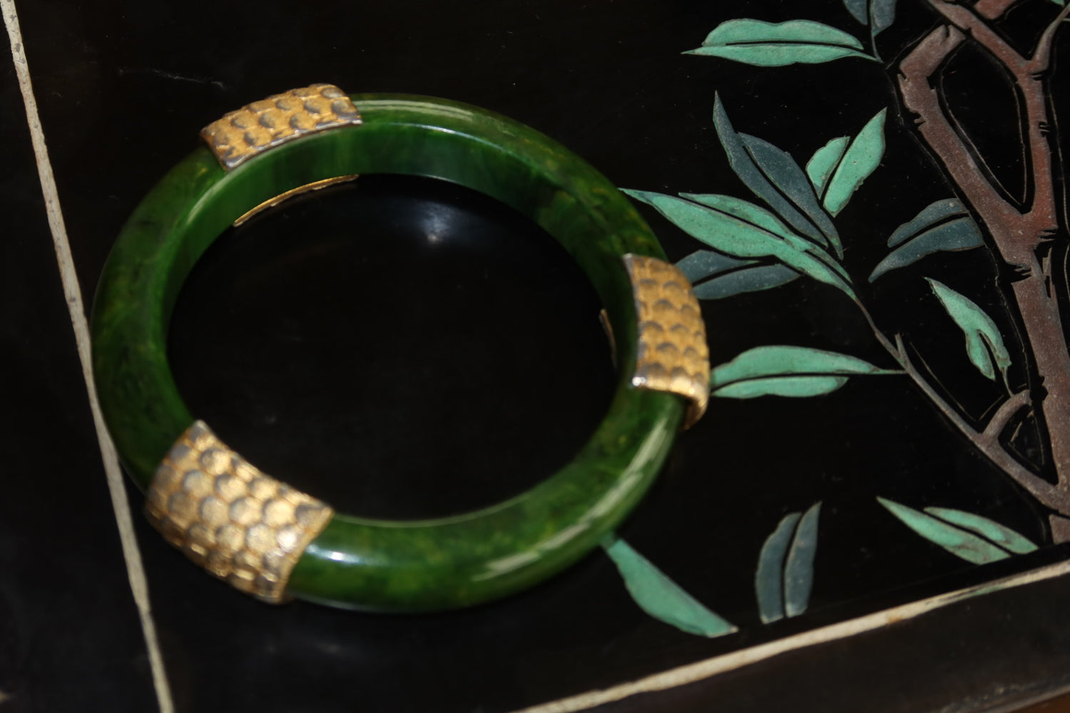 Vintage Bangle Bracelet Set of 3 Marbled Gold Tone