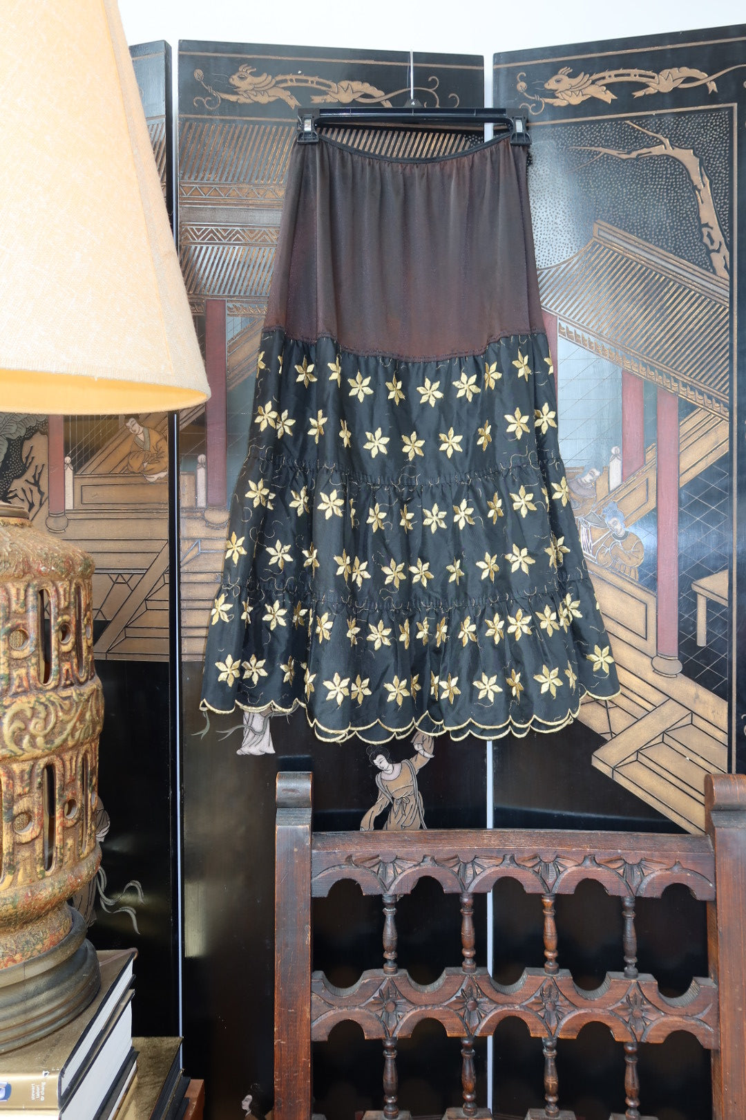 Vintage Black and Gold Embroidered Slip Skirt