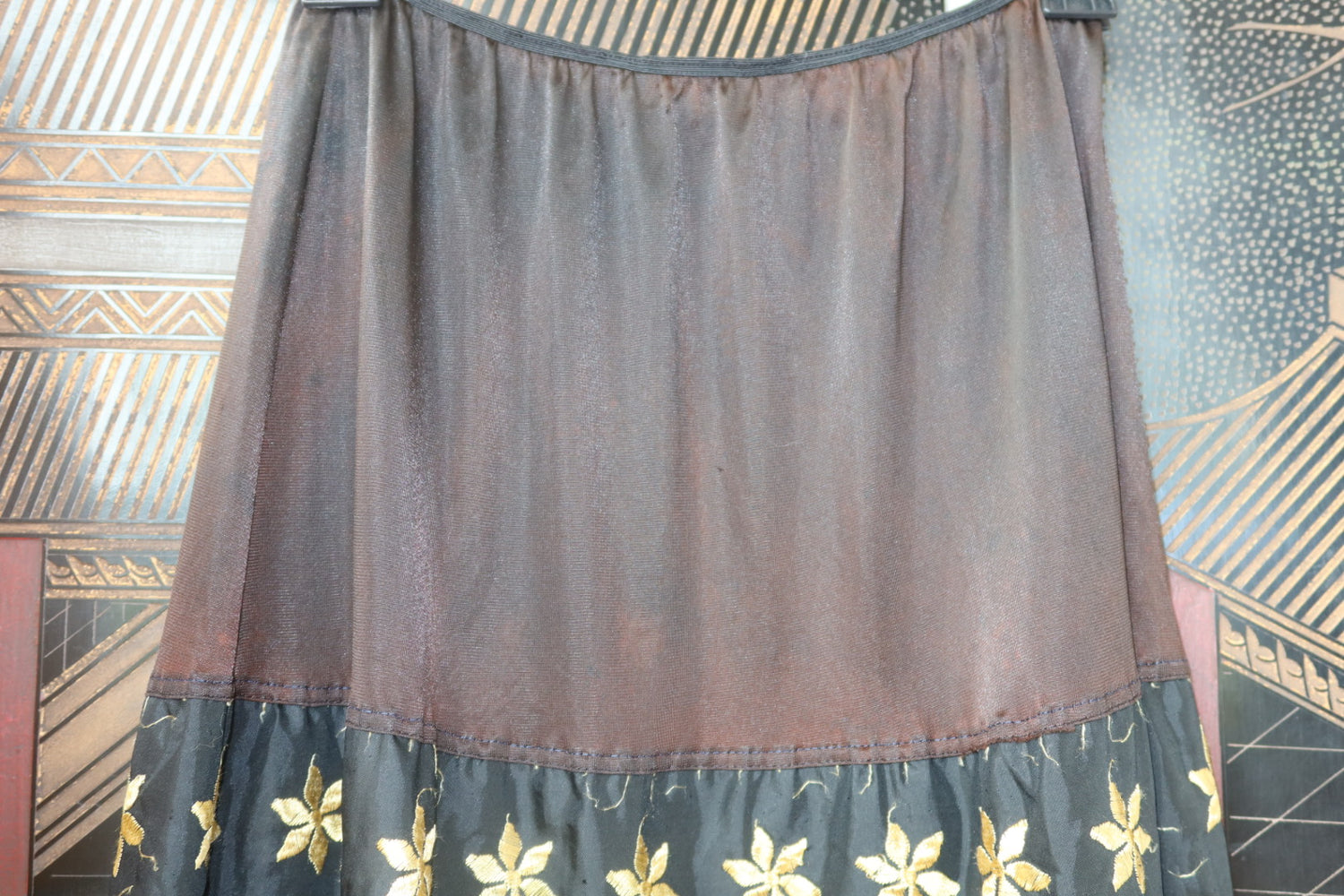 Vintage Black and Gold Embroidered Slip Skirt