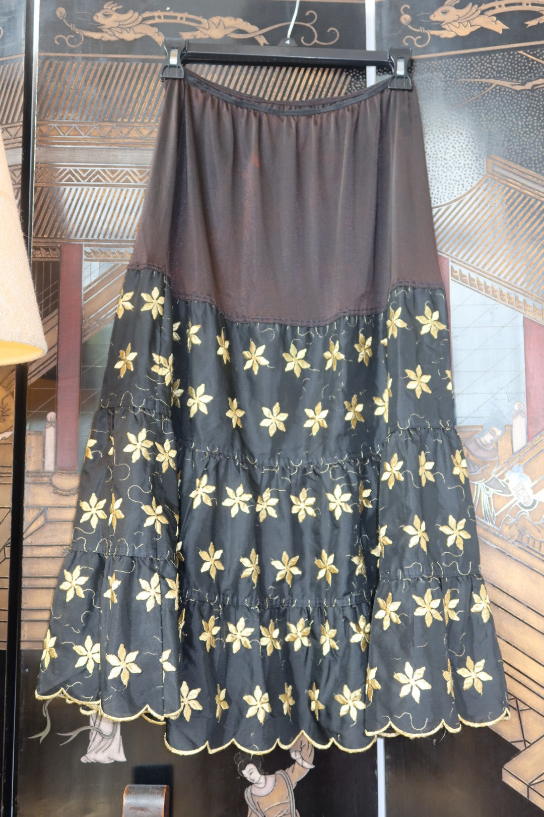 Vintage Black and Gold Embroidered Slip Skirt