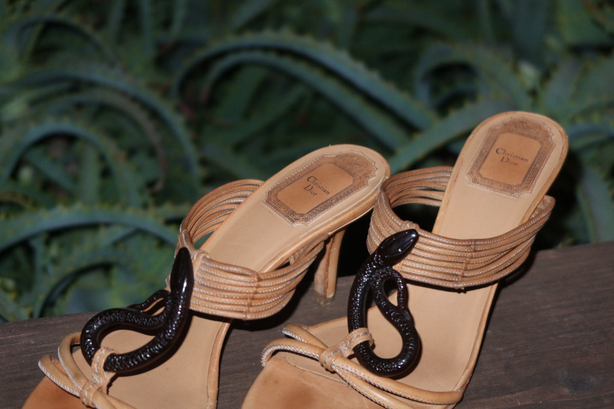 Christian Dior by John Galliano Snake Ornament Leather Mule Sandals