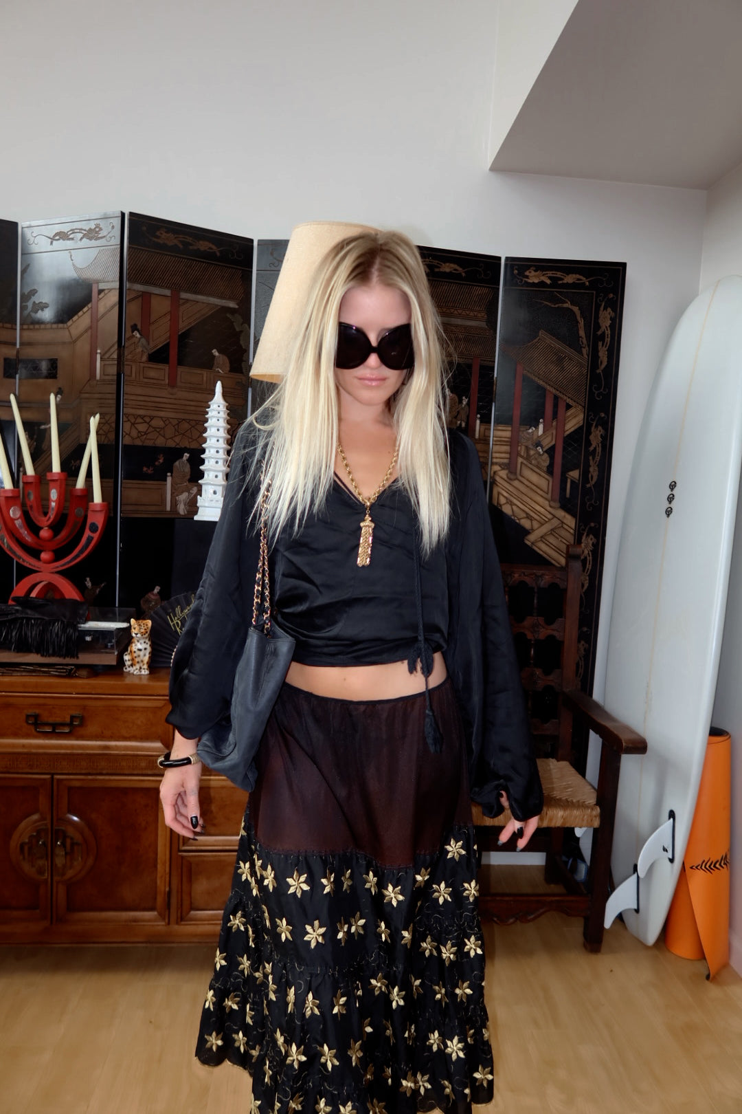 Vintage Black and Gold Embroidered Slip Skirt