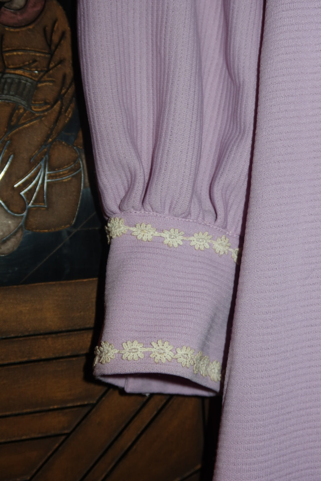 Vintage 60s 70s Lavender Maxi Dress with Daisy Trim and Bow