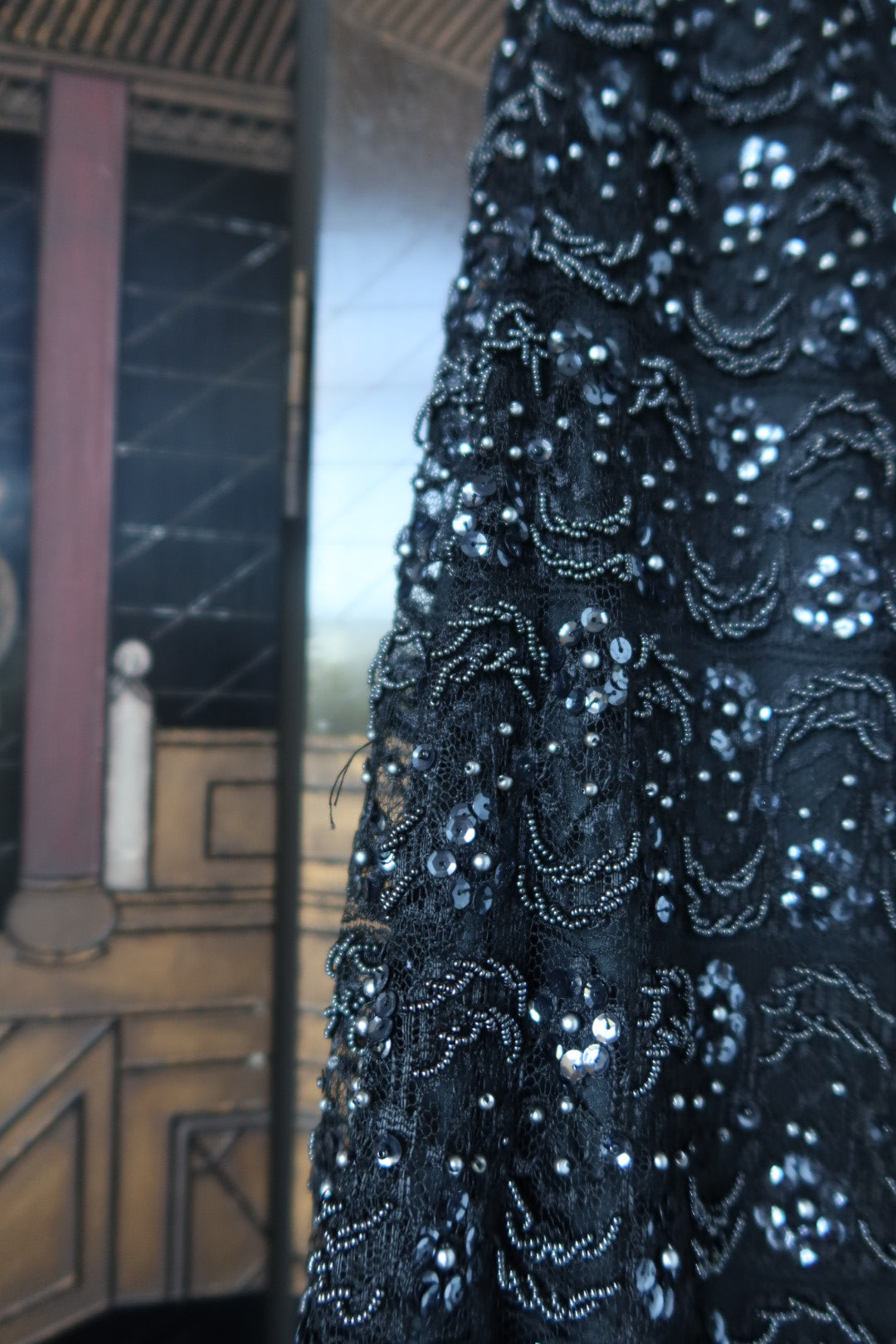 Vintage 1960s Regalia Imports Black Beaded Sequin Lace Shift Dress