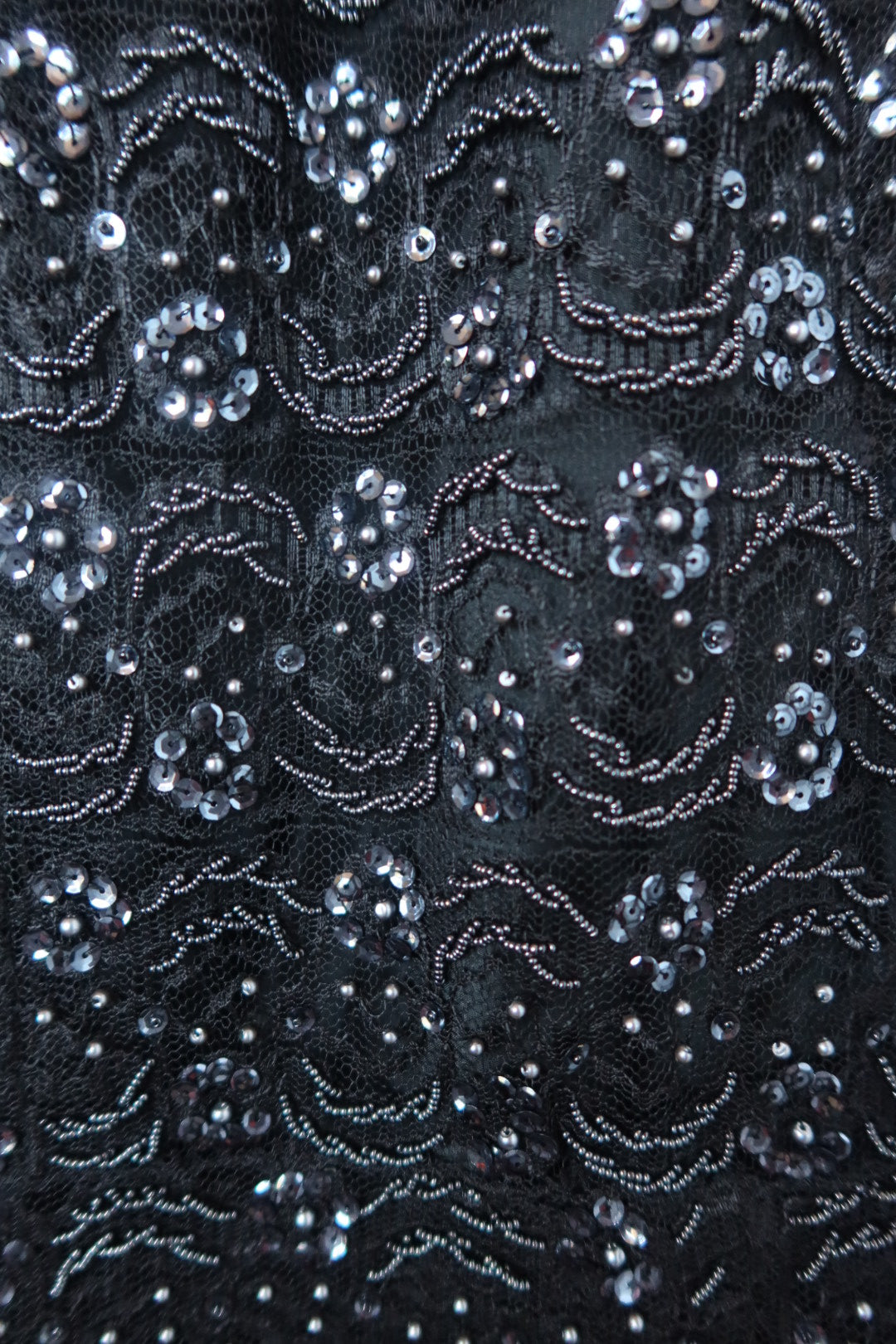 Vintage 1960s Regalia Imports Black Beaded Sequin Lace Shift Dress