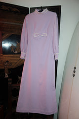 Vintage 60s 70s Lavender Maxi Dress with Daisy Trim and Bow