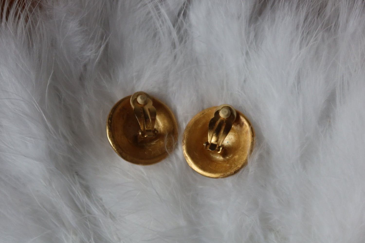 Vintage Matte Gold Domed Button Clip Earrings with Dotted Border Detail
