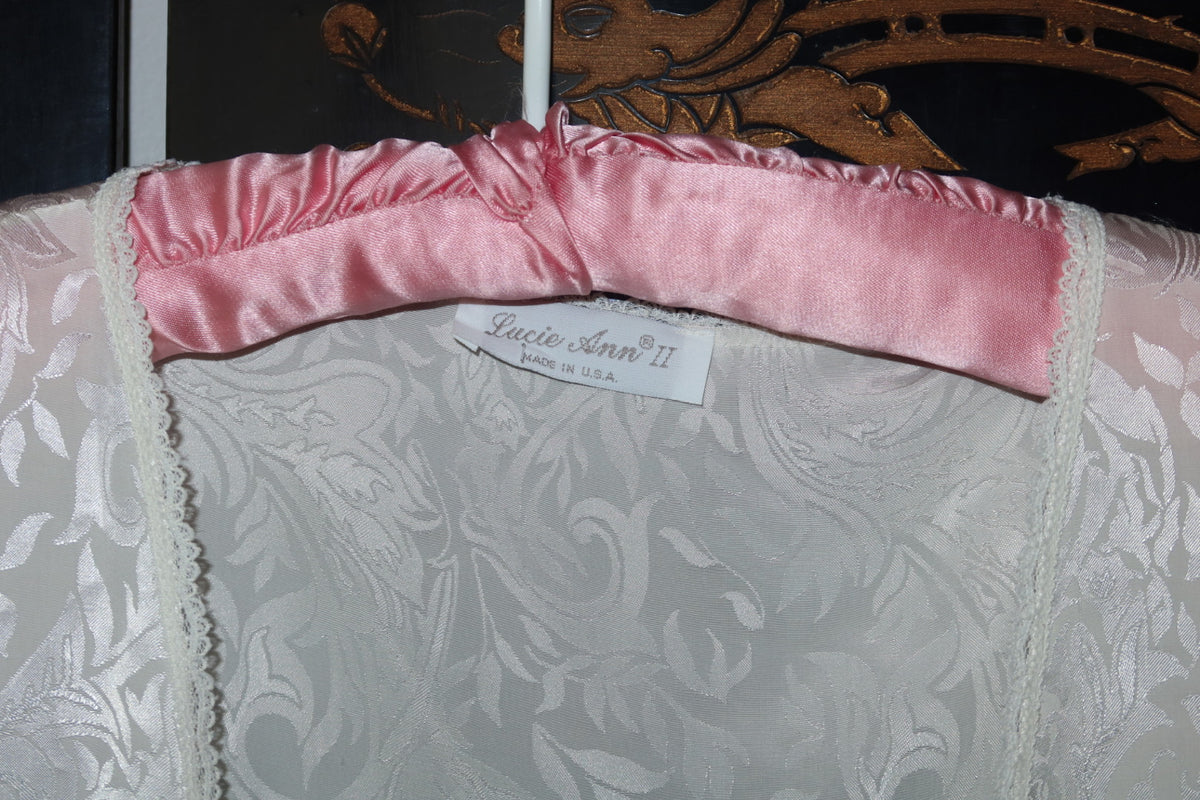 Vintage Lucie Ann II Ivory Jacquard Peignoir Robe with Lace Flutter Sleeves