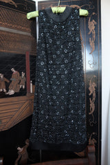 Vintage 1960s Regalia Imports Black Beaded Sequin Lace Shift Dress
