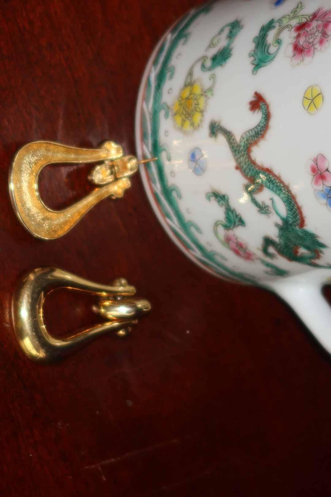 Vintage Gold Tone Door Knocker Post Earrings, Stirrup Drop