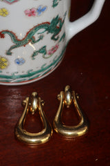 Vintage Gold Tone Door Knocker Post Earrings, Stirrup Drop