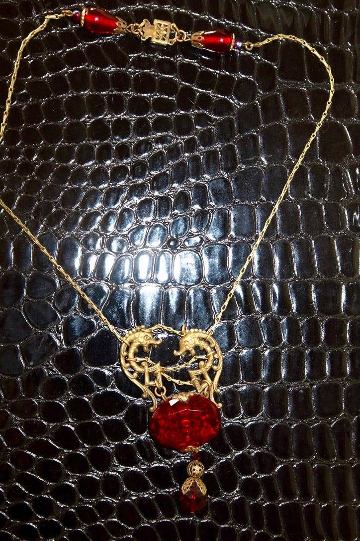Vintage Red Dragon Pendant Necklace