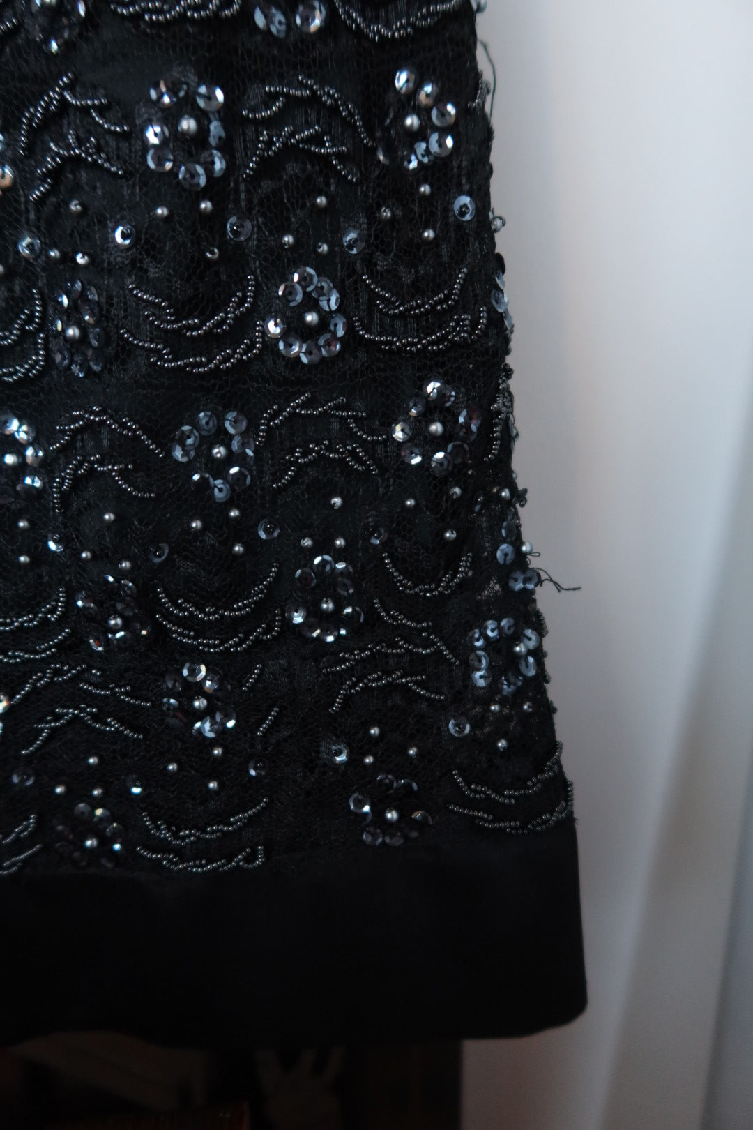 Vintage 1960s Regalia Imports Black Beaded Sequin Lace Shift Dress