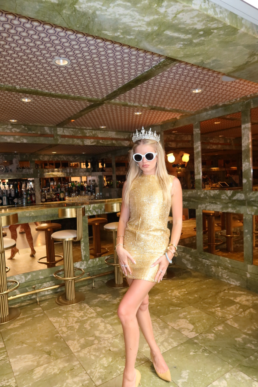 1960s Gold Tinsel Lurex Sleeveless Shift Mini Go-Go Dress