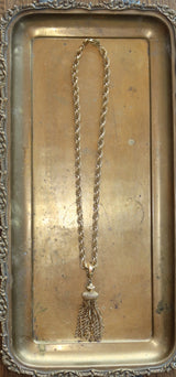 Signed Monet Gold Tone Rope Chain Tassel Necklace