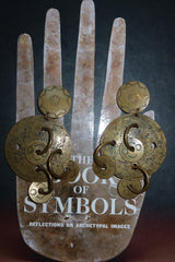 Marjorie Baer SF Vintage Brass Stacked Disc Scroll Clip Earrings