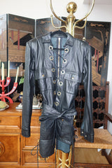 Vintage Leather Lace-Up Grommet Mini Dress