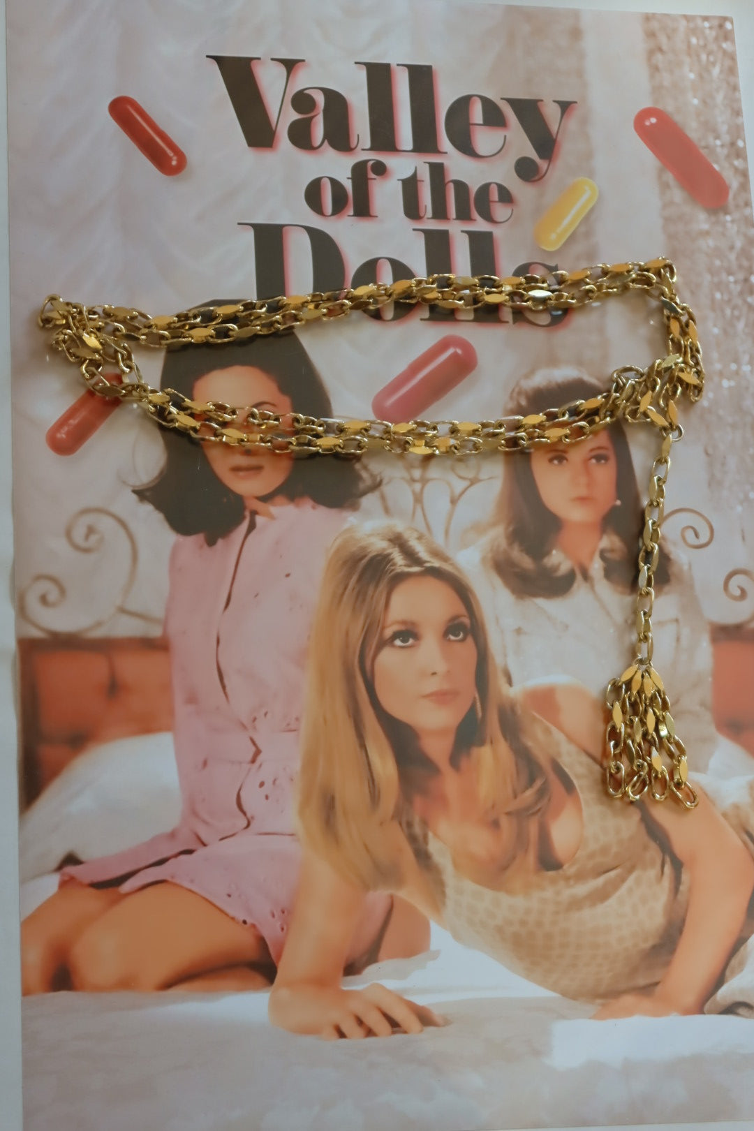 Vintage Gold Tone Long Chain Belt Necklace Mixed Link Tassel End
