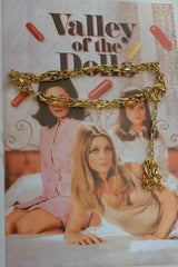 Vintage Gold Tone Long Chain Belt Necklace Mixed Link Tassel End
