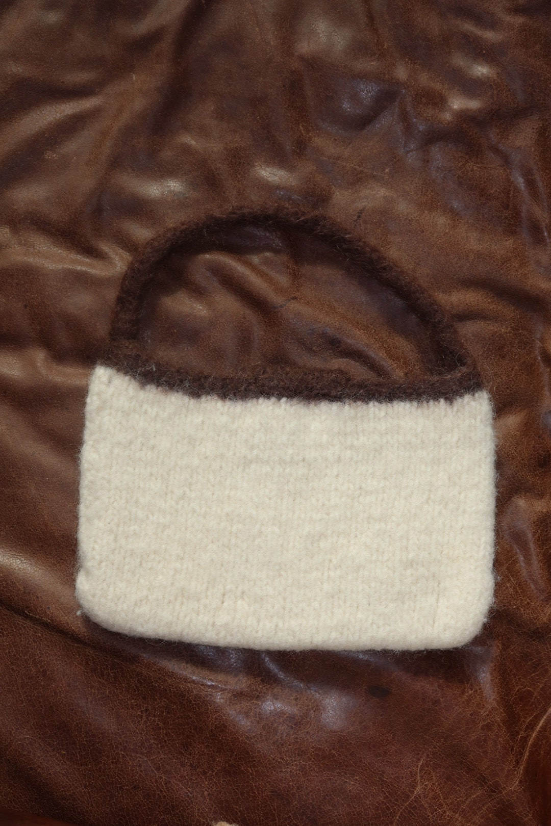 Vintage Cream and Chocolate Knit Wool Handbag with Rhinestone Flap Detail