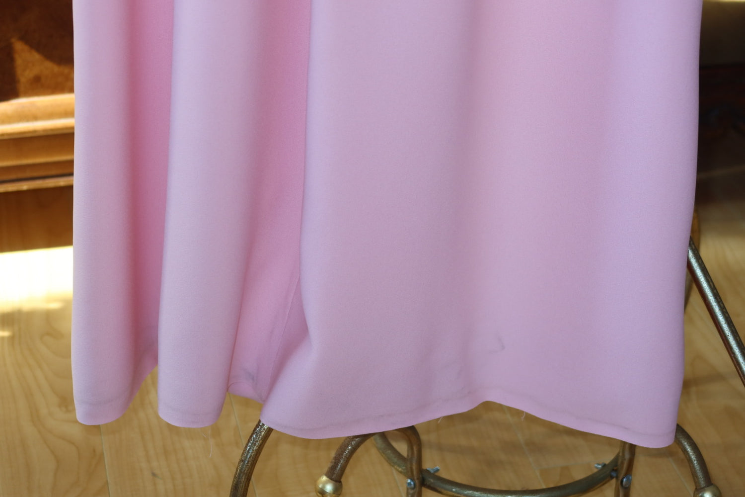 1970s Blush Pink Maxi Dress with Burgundy Crochet Lace Empire Bodice and Bishop Sleeves