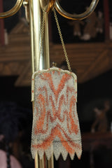 Antique 1900-1915 Painted Mesh Purse with Zigzag Fringe
