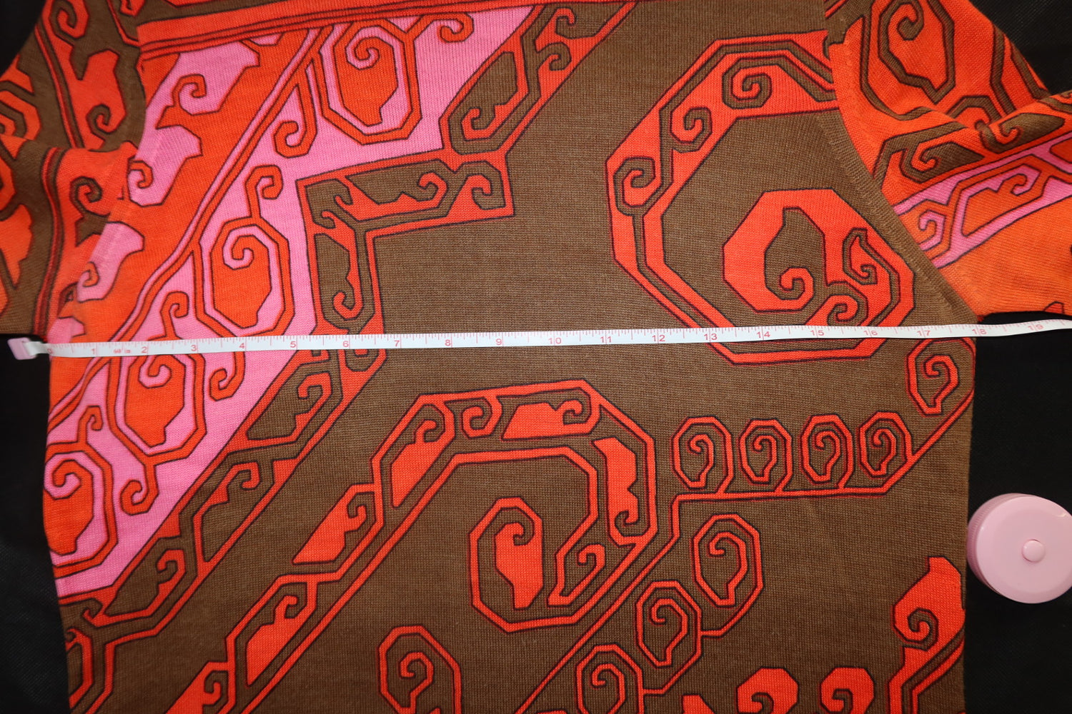 1970s Pink Orange Brown Geometric Knit Mod Midi Dress
