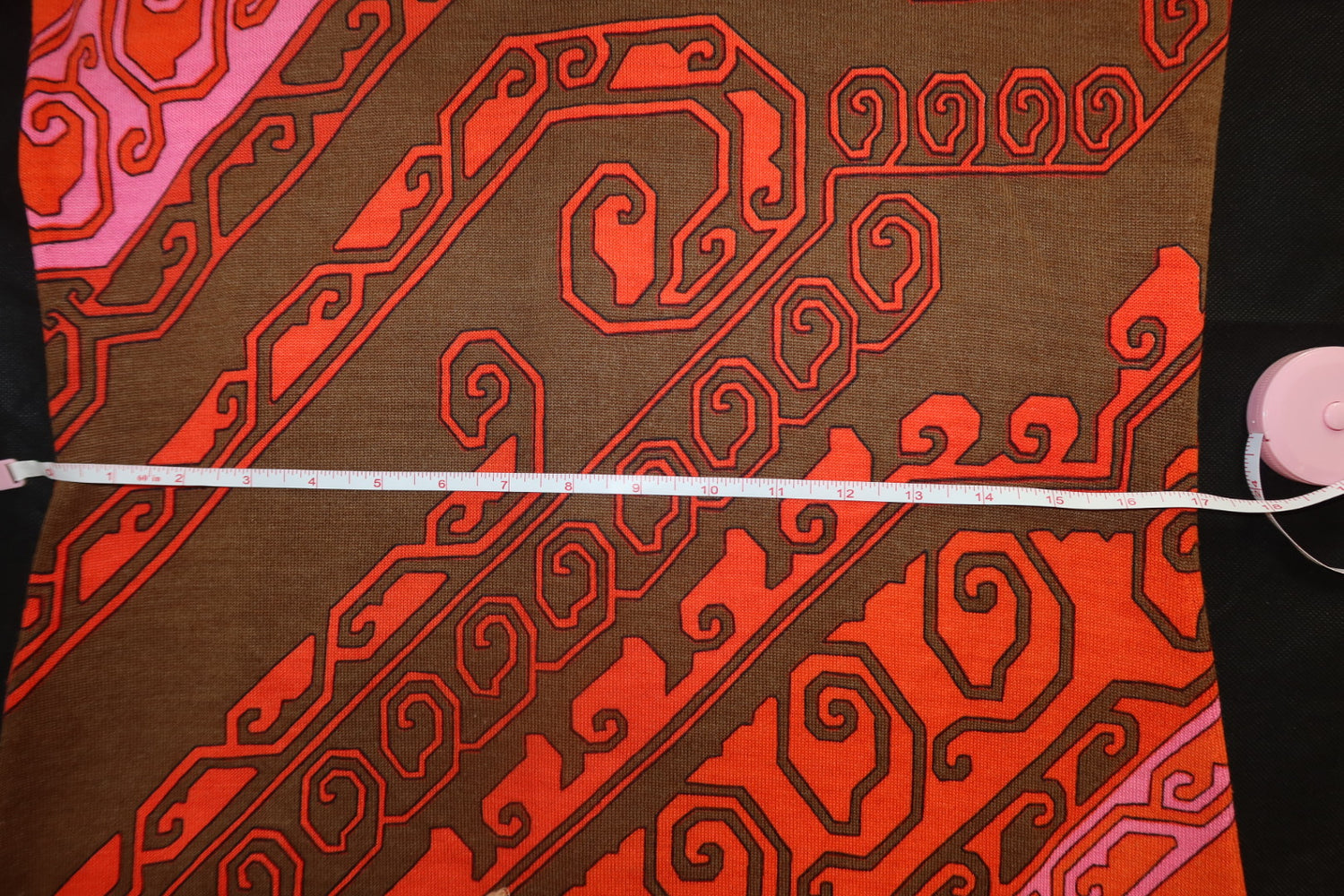 1970s Pink Orange Brown Geometric Knit Mod Midi Dress