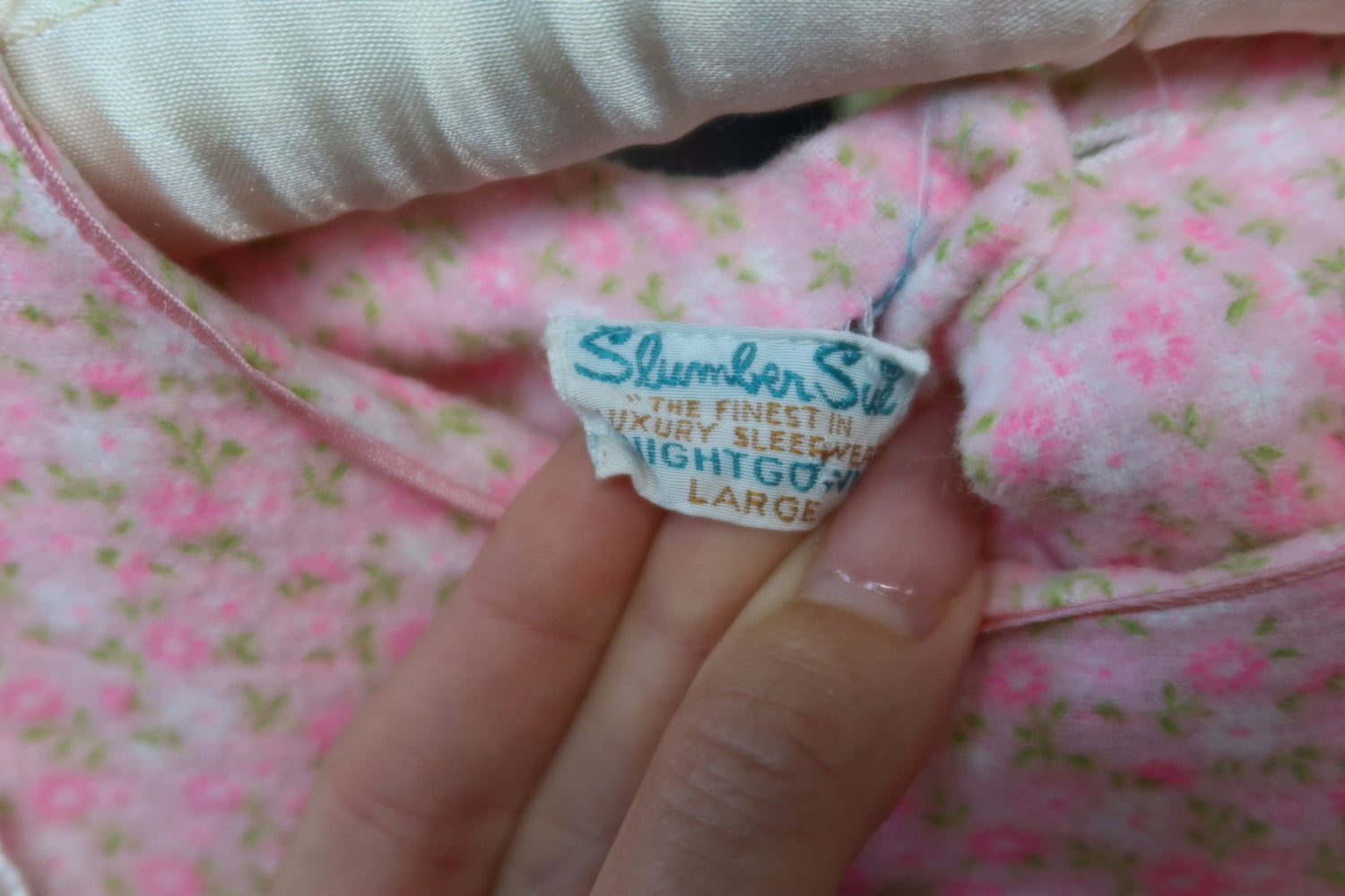 Vintage 1970s Slumber Suit Pink Floral Flannel Prairie Nightgown with Daisy Lace and Ribbon Bows
