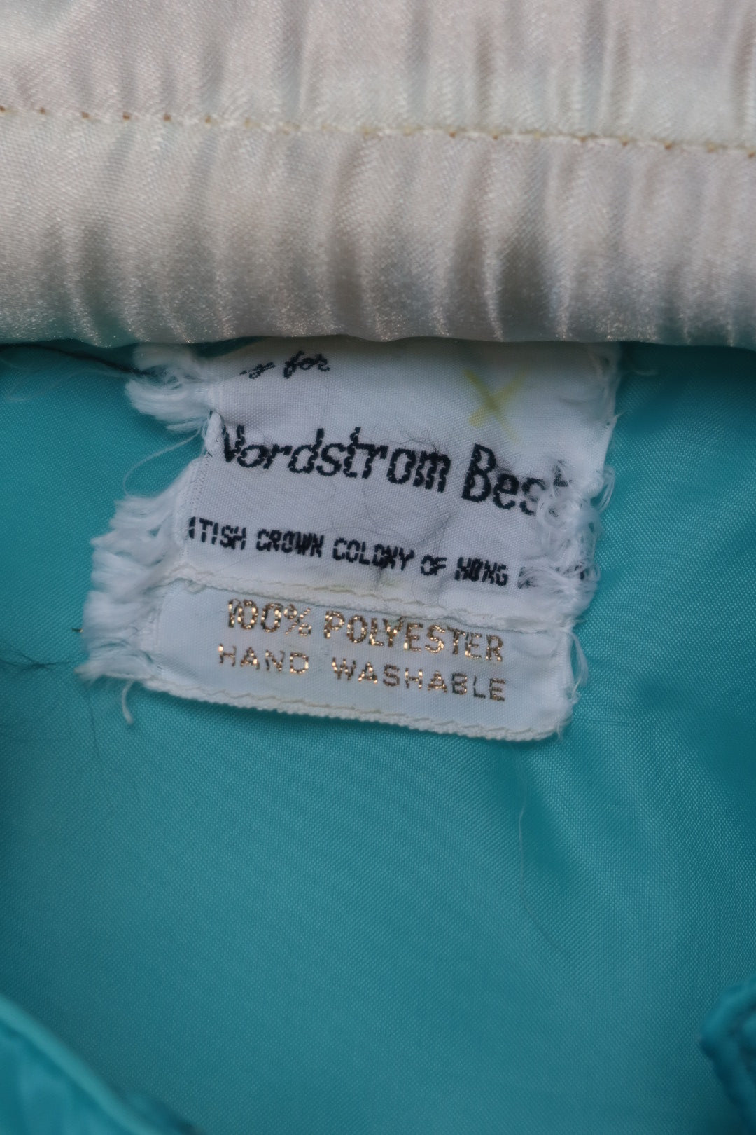 Vintage 1960s Nordstrom Best Turquoise Trapunto Quilted Mandarin Collar Hostess Robe