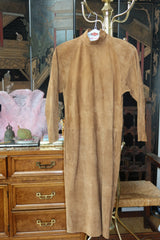 Vintage JH Collectibles Tobacco Suede Mandarin Collar Button Front Shirt Dress