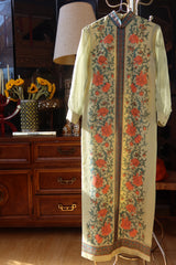 Alfred Shaheen Vintage Caftan Maxi Dress 1970s Floral Mandarin Collar