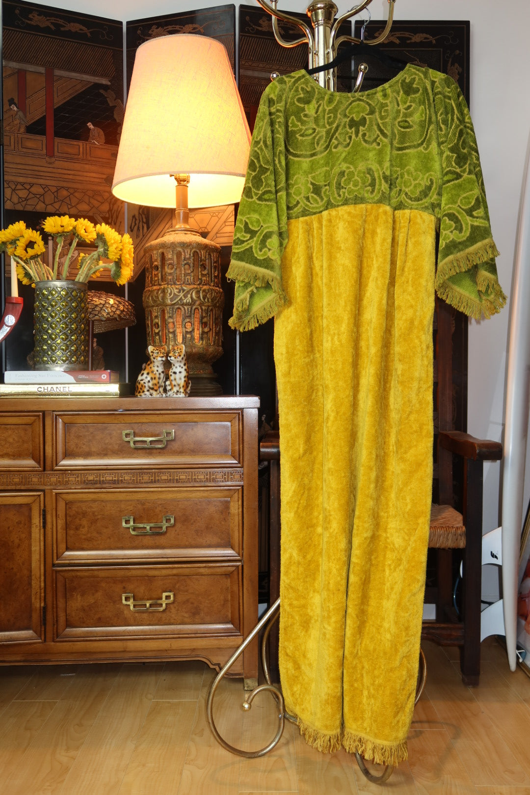 Vintage 1960s Towel Maxi Hostess Gown