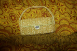 Vintage 1960s Butter Yellow Crochet Raffia Handbag Straw Flap Purse